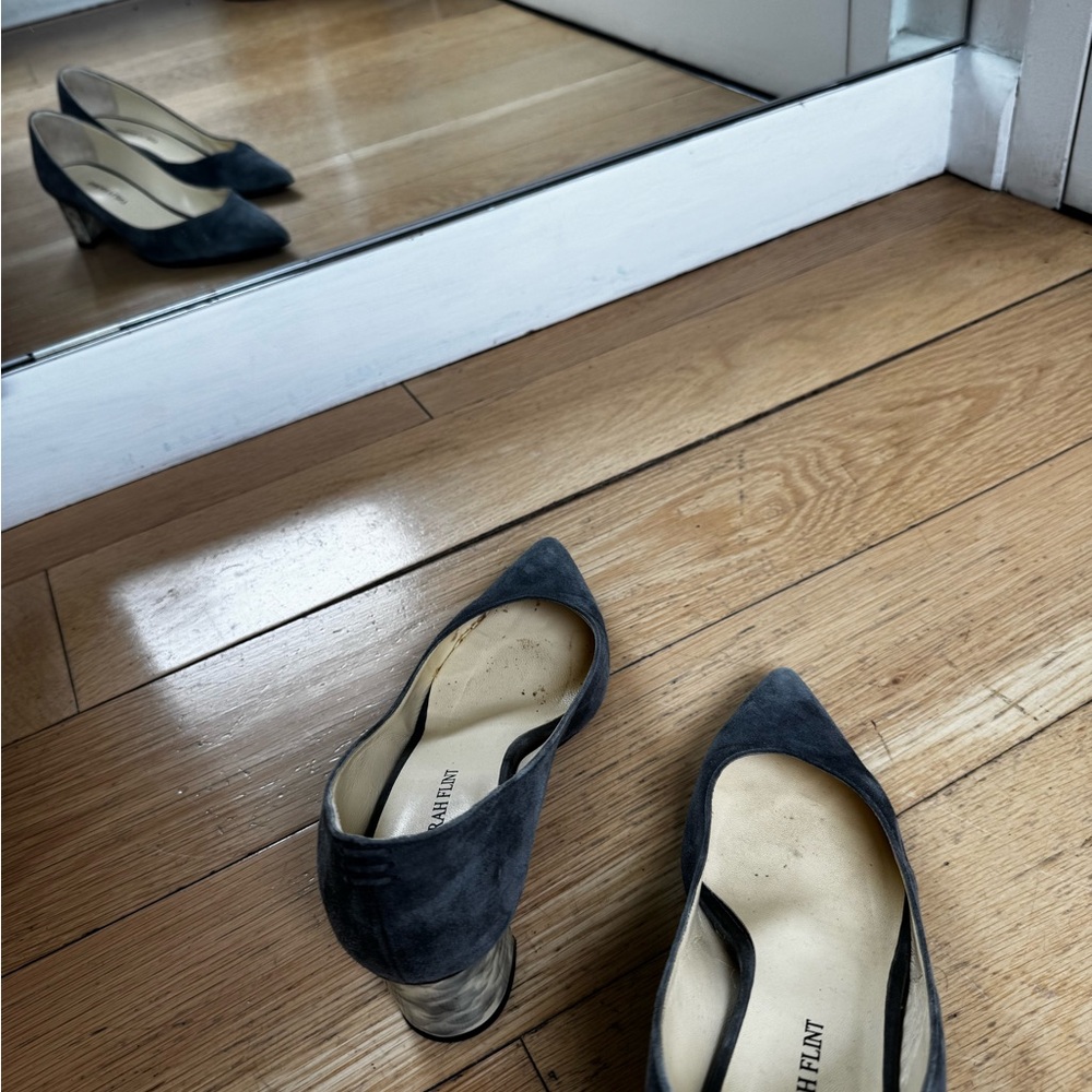 Sarah Flint Perfect Emma Charcoal Suede Pointed Block Heel Pumps - Picture 3 of 11